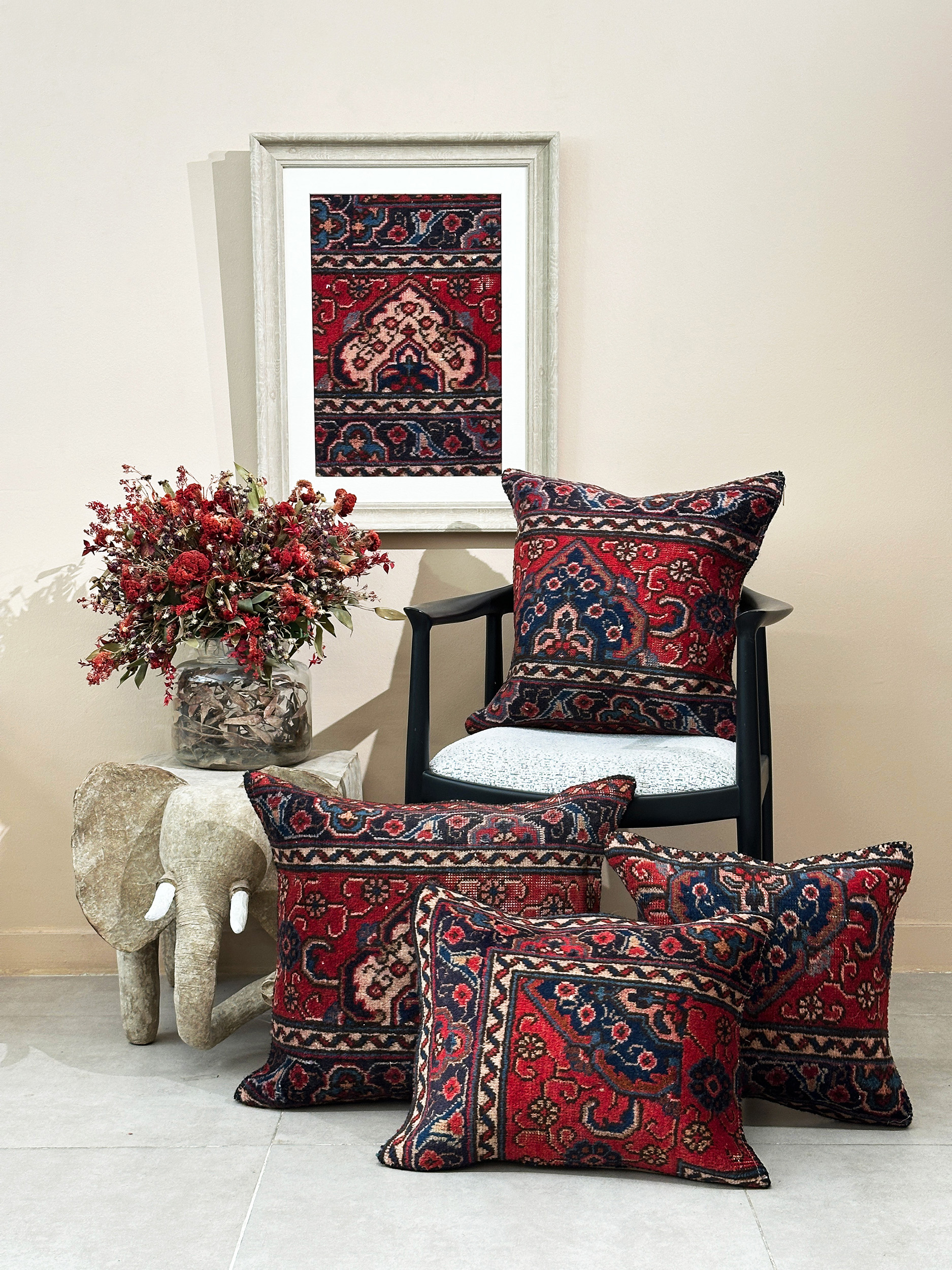 کوسن فرش دستبافت تبریز 60 ساله - Image 2